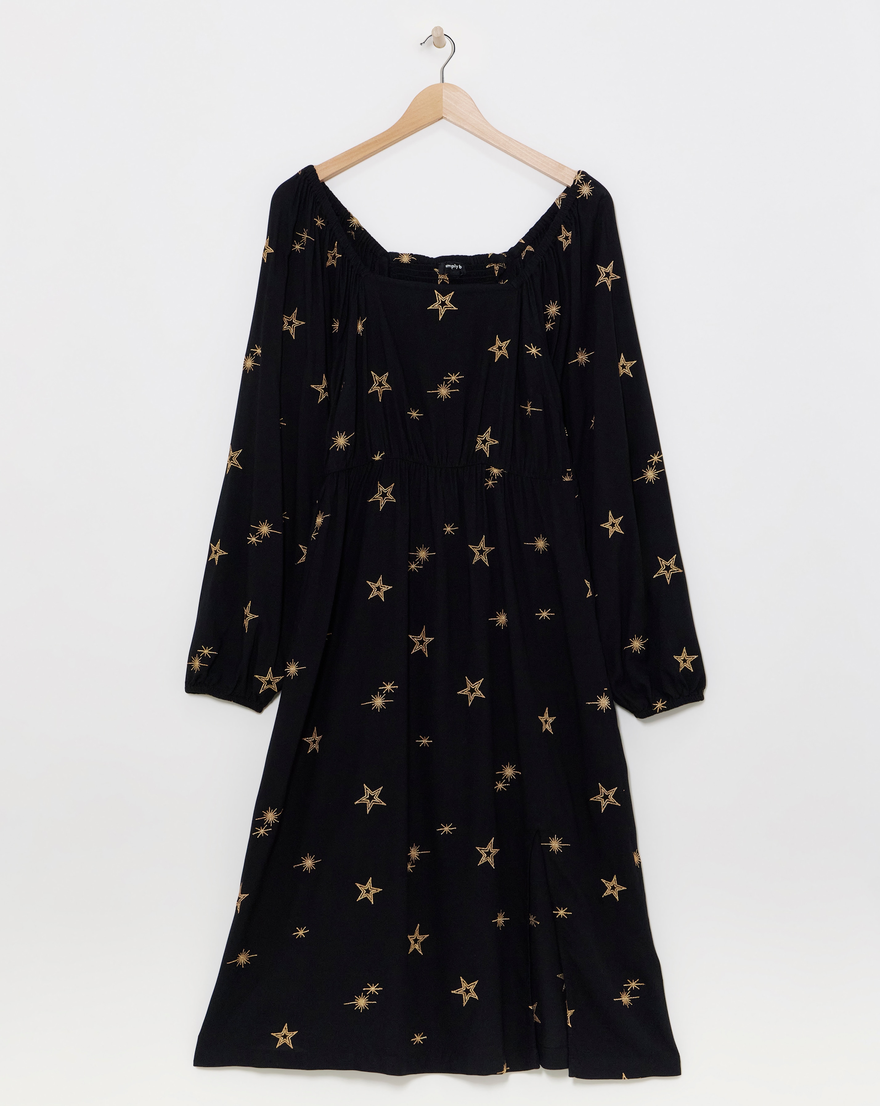 Black Star Embroidered Midi Dress