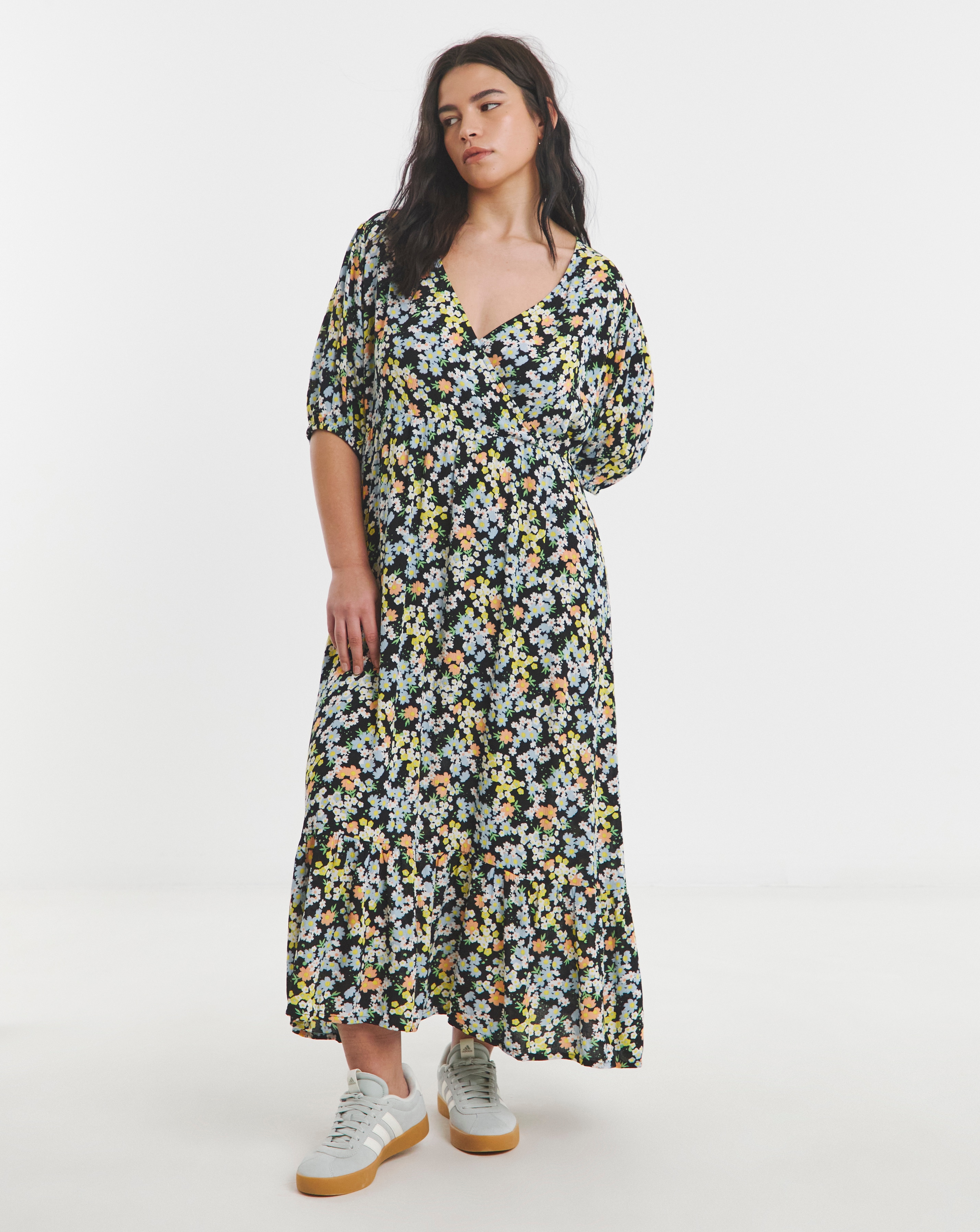 Ditsy Print Crinkle Wrap Dress