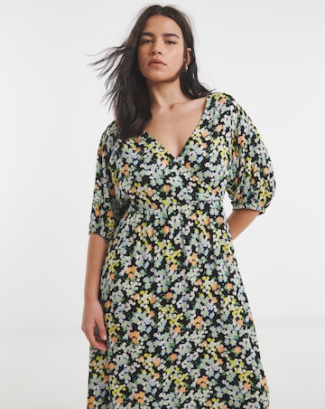 Simply Be Ditsy Print Crinkle Wrap Midi Dress