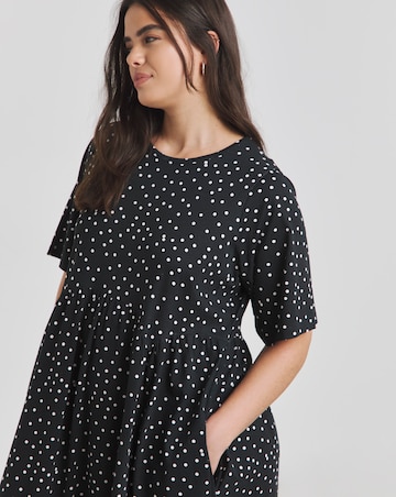 Simply Be Mono Spot Jersey Smock Dress With Pockets