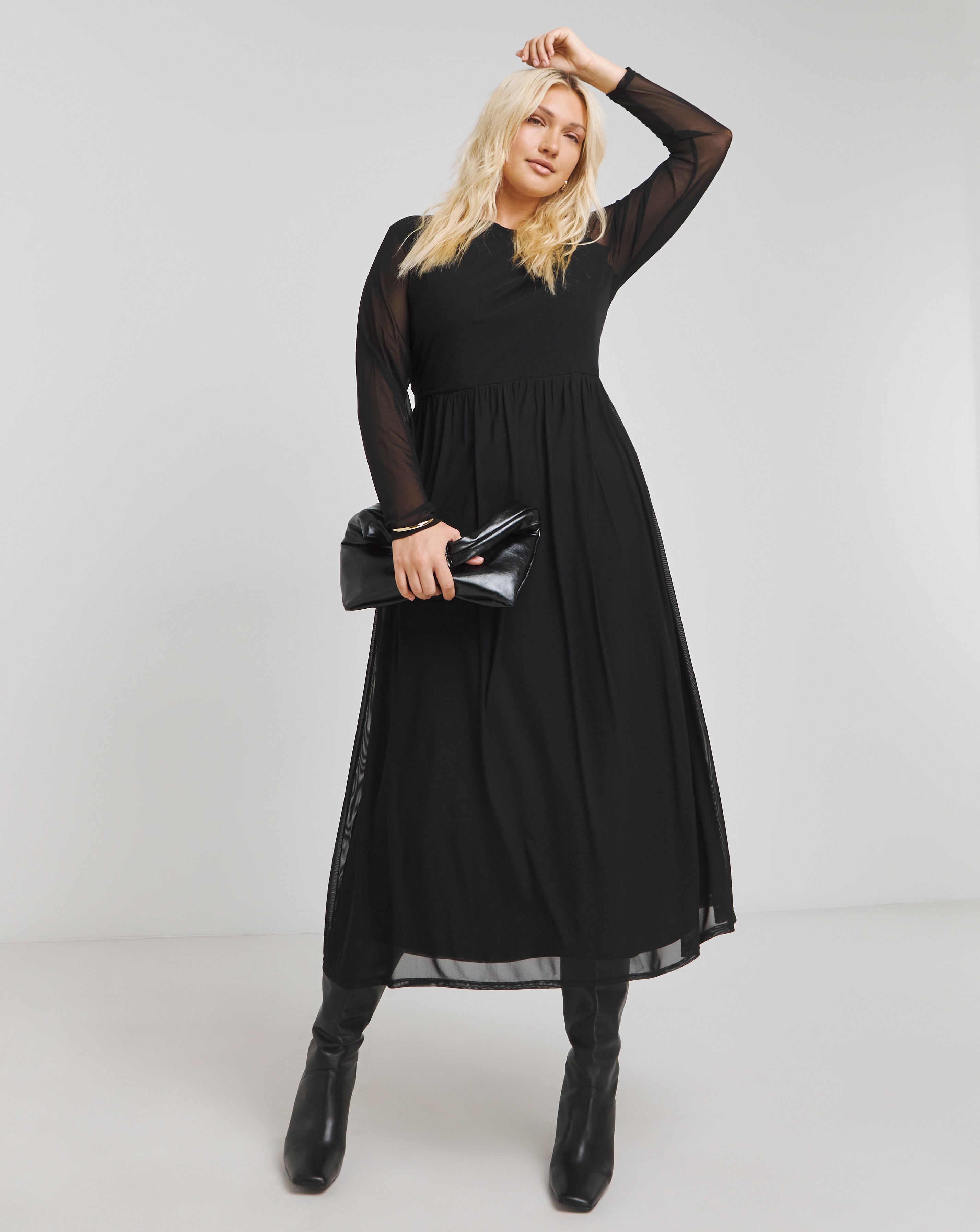 Black Mesh Midi Dress