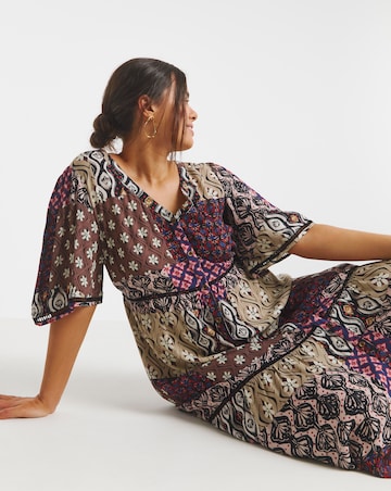 Simply Be Mixed Print Crinkle Tiered Maxi Dress With Ladder Trim