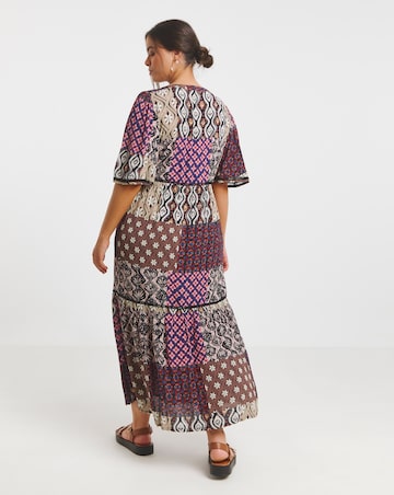 Simply Be Mixed Print Crinkle Tiered Maxi Dress With Ladder Trim