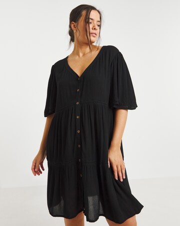Simply Be Black Crinkle Tiered Smock Dress With Ladder Trim