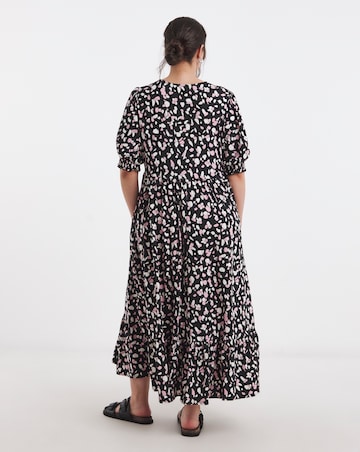 Simply Be Black Print Supersoft Tiered Midi Dress