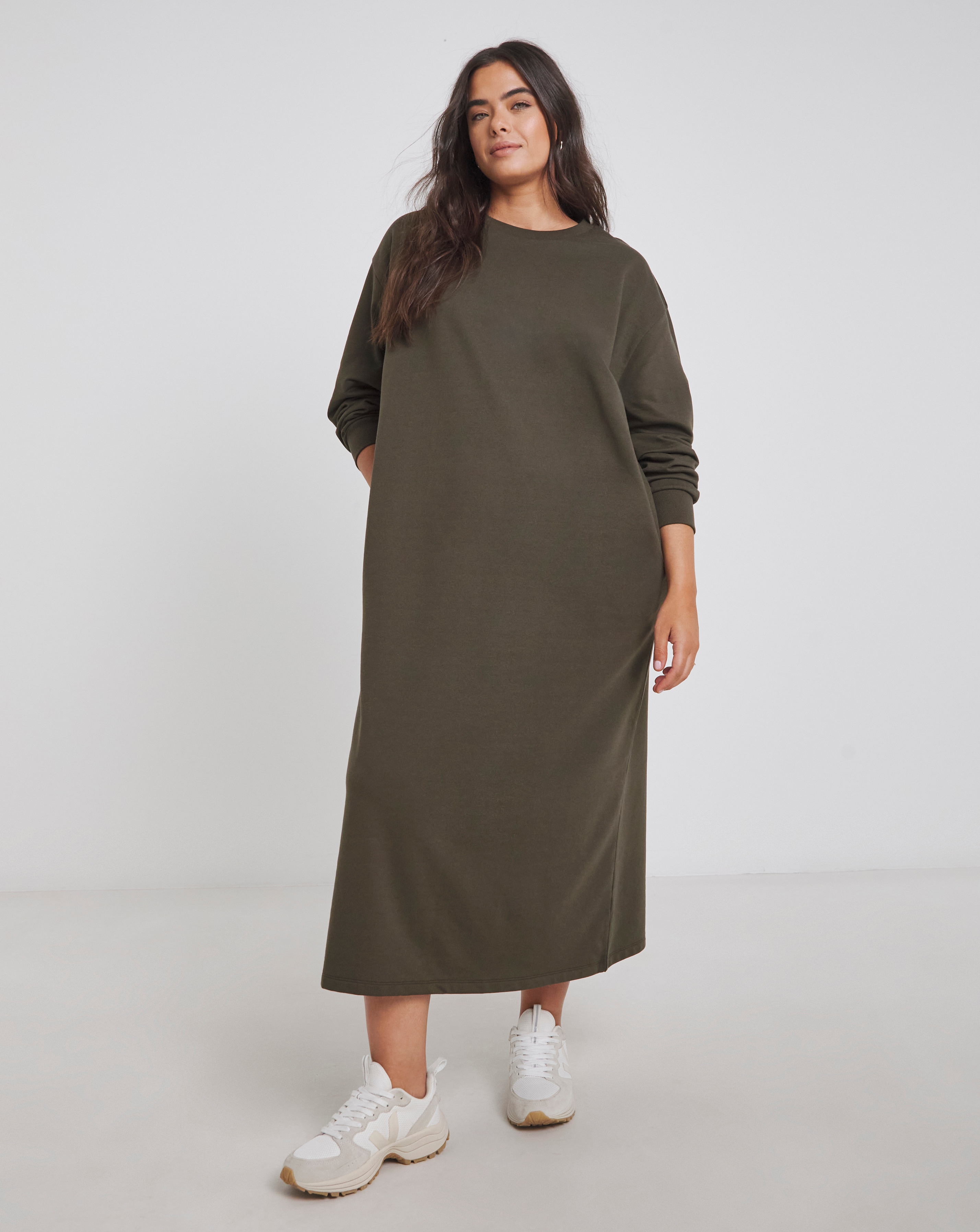 Olive Green Midi Sweat Dress