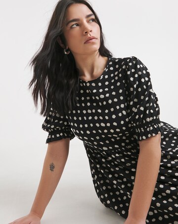 Simply Be Mono Spot Print Spun Viscose Midi Dress With Pockets