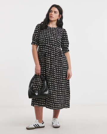 Simply Be Mono Spot Print Spun Viscose Midi Dress With Pockets