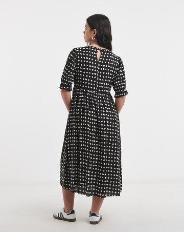 Simply Be Mono Spot Print Spun Viscose Midi Dress With Pockets