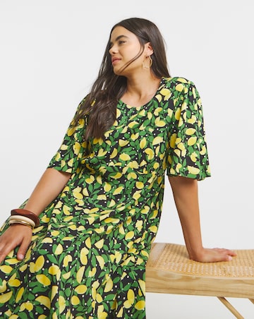 Simply Be Lemon Print Spun Viscose Midi Dress