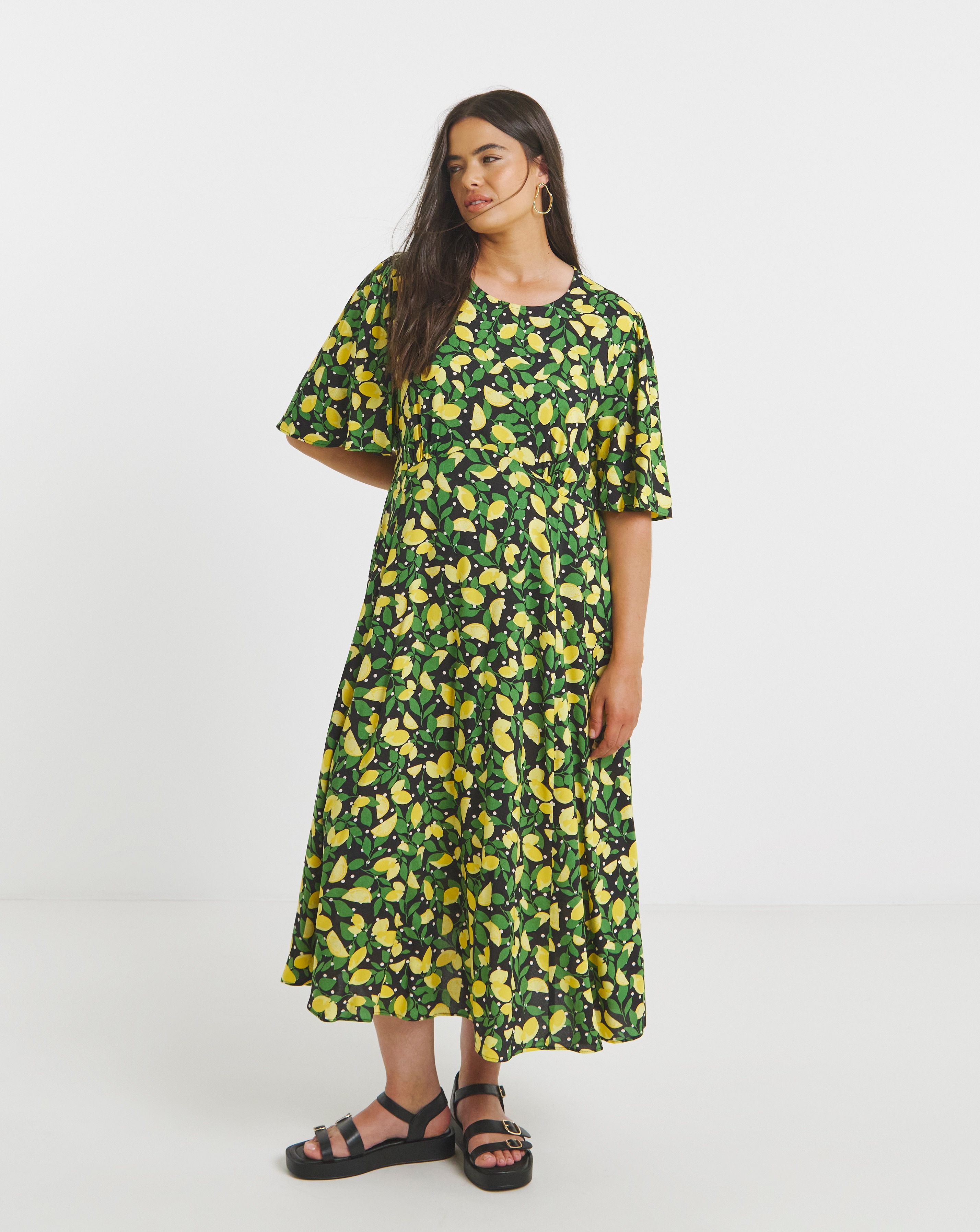 Simply Be Lemon Print Midi Dress