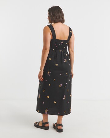 Simply Be Black Embroidered Midi Dress With Ric Rac