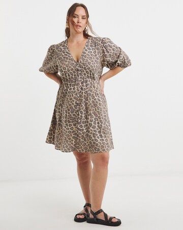 Simply Be Leopard Print Button Through Viscose Skater Dress