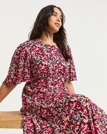 Ditsy Floral Print Viscose Midi Dress