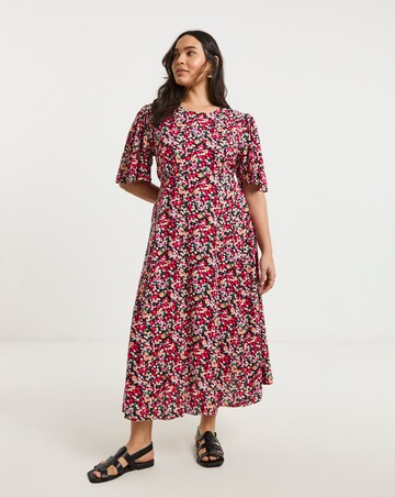 Ditsy Floral Print Viscose Midi Dress