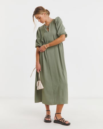 Simply Be Khaki Cinched Waist Midi Dress With Pockets