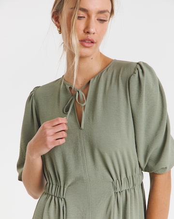 Simply Be Khaki Cinched Waist Midi Dress With Pockets