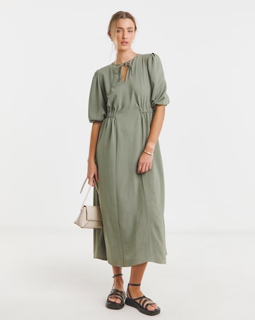 Simply Be Khaki Cinched Waist Midi Dress With Pockets
