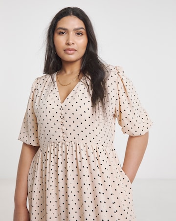 Simply Be Spot Print Button Through Midi Dress With Pockets