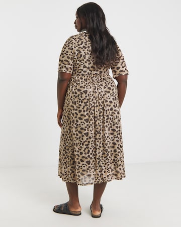 Brown Animal Printed Mesh Midi Dress
