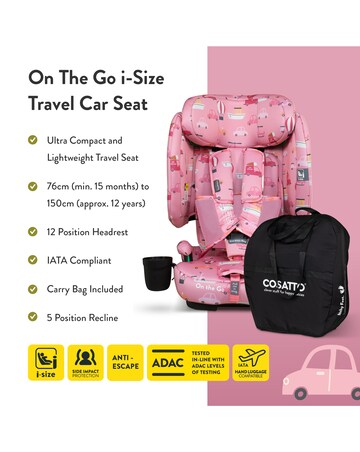Cosatto On The Go i-Size Foldable Travel Car & Booster Seat - Itchy Feet Rosy