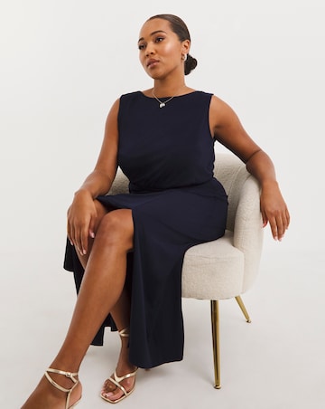 Navy Cowl Back Maxi Bridesmaid Dress With Side Split