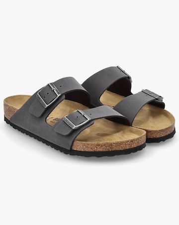 Birkenstock Mens Arizona Birko-Flor Velvet Grey Two Bar Mules Standard Width