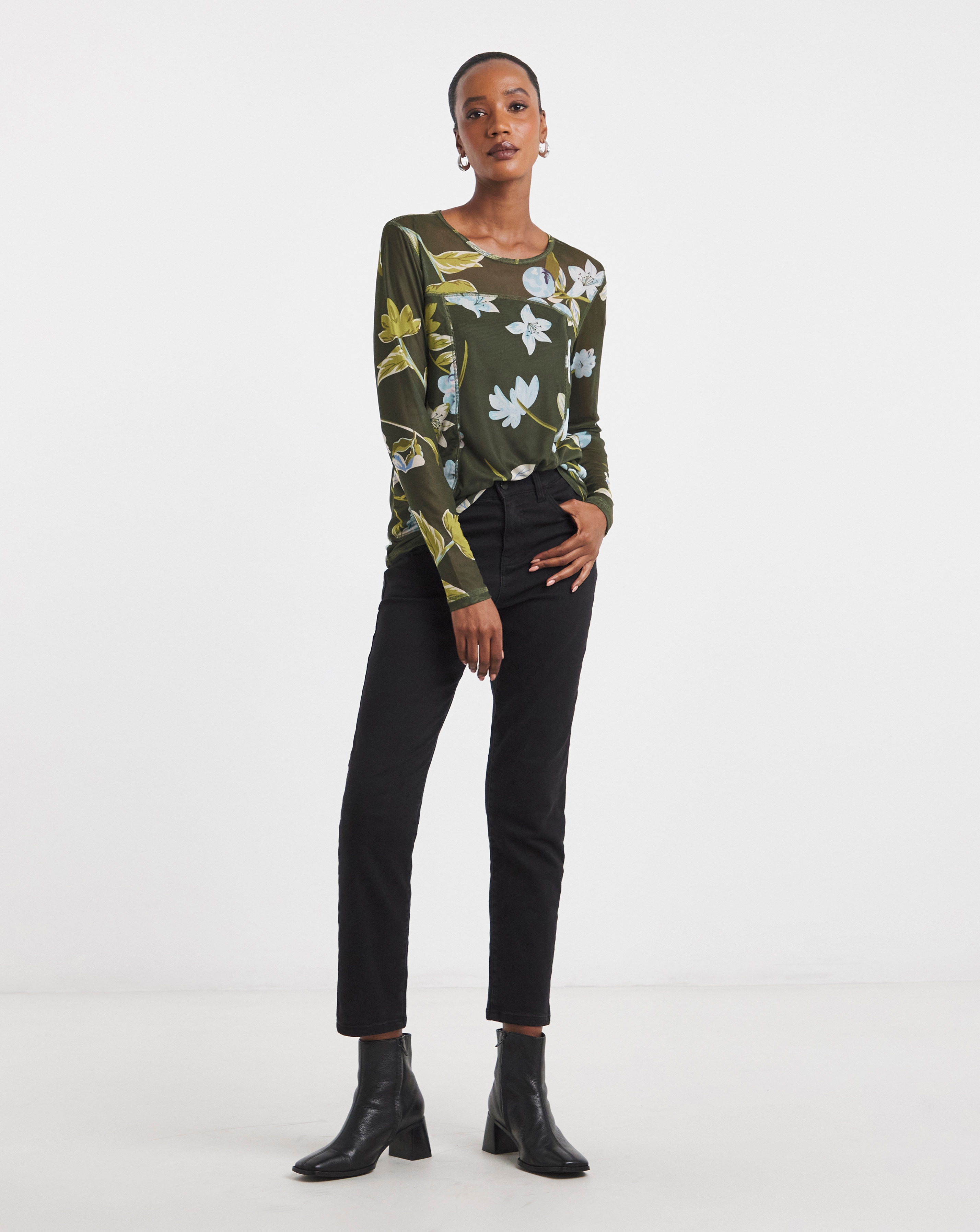 Joe Browns Khaki Long Sleeve Mesh Top