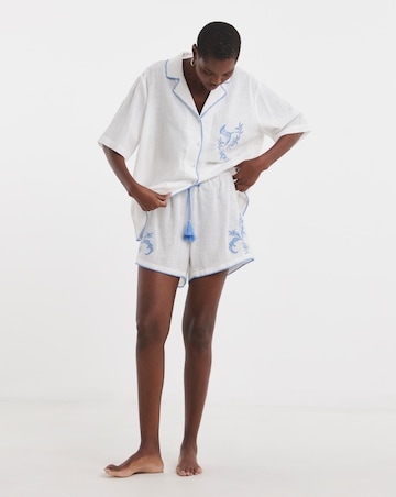 Figleaves Embroidered Cotton Pyjama Shortie Set