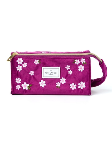 The Flat Lay Co.Velvet Makeup Box Bag in Plum Daisies