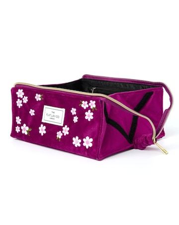 The Flat Lay Co.Velvet Makeup Box Bag in Plum Daisies