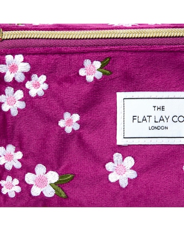 The Flat Lay Co.Velvet Makeup Box Bag in Plum Daisies