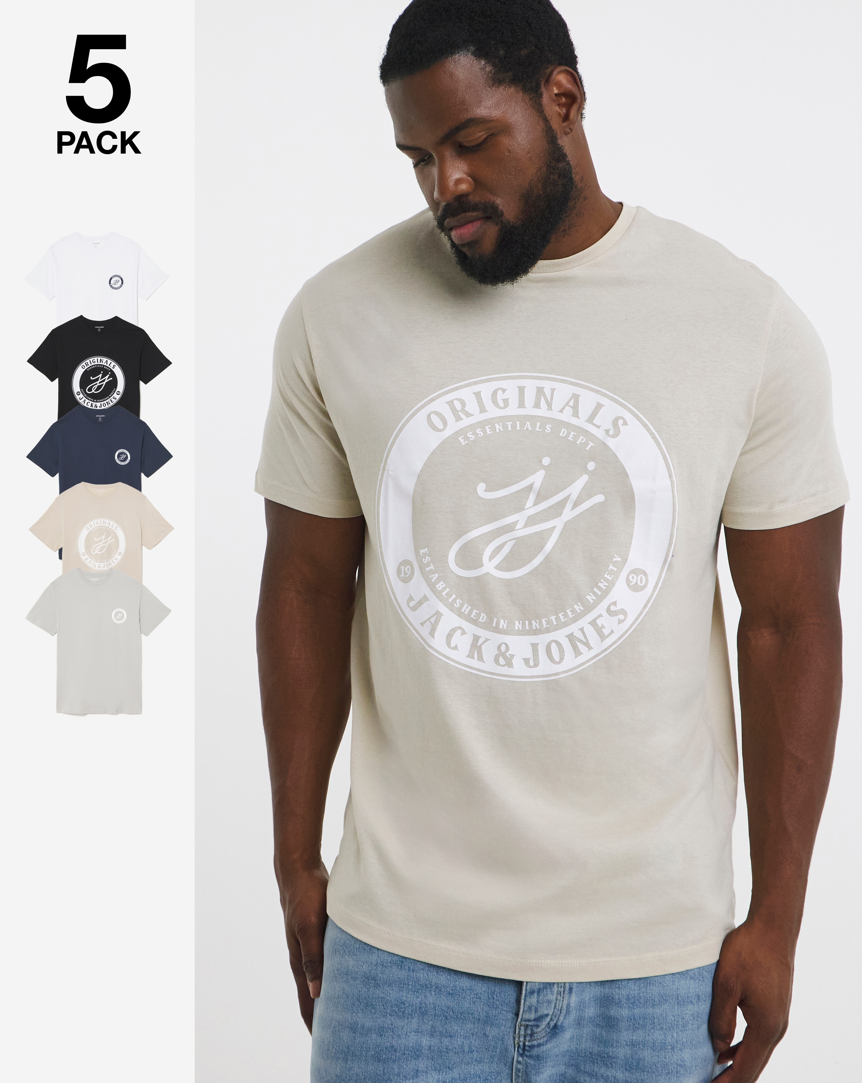 Jack & Jones Theo Logo T-Shirt 5 Pack