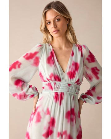 Ro&Zo Smudge Floral Plunge Maxi Dress