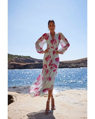 Ro&Zo Smudge Floral Plunge Maxi Dress