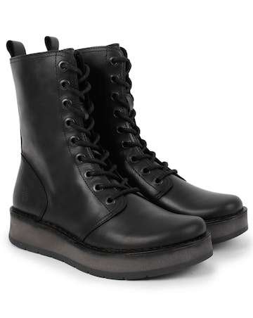 Fly London Rami Black Leather Lace Up Ankle Boots Standard Width