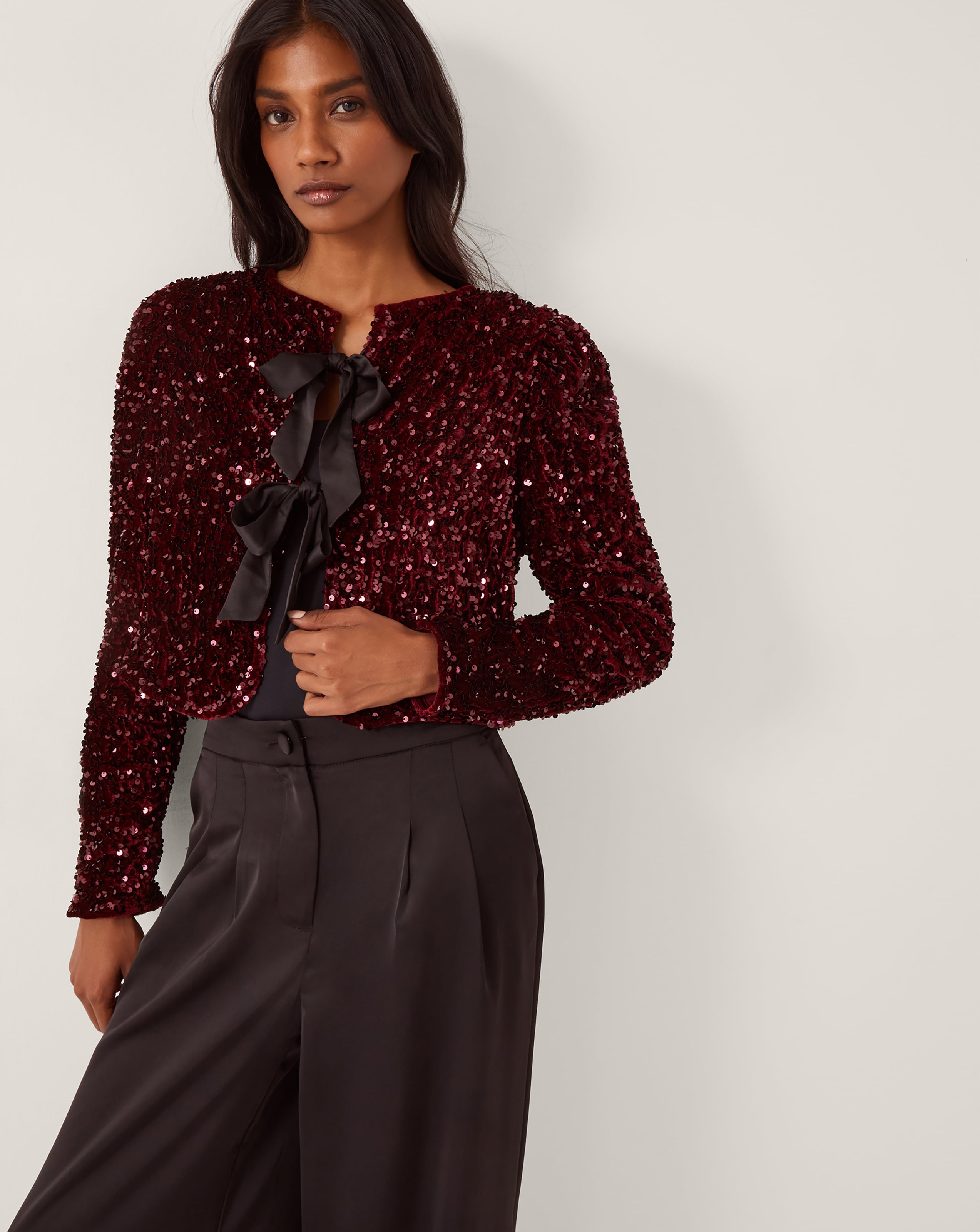 Monsoon Belinda Bow Sequin Jacket