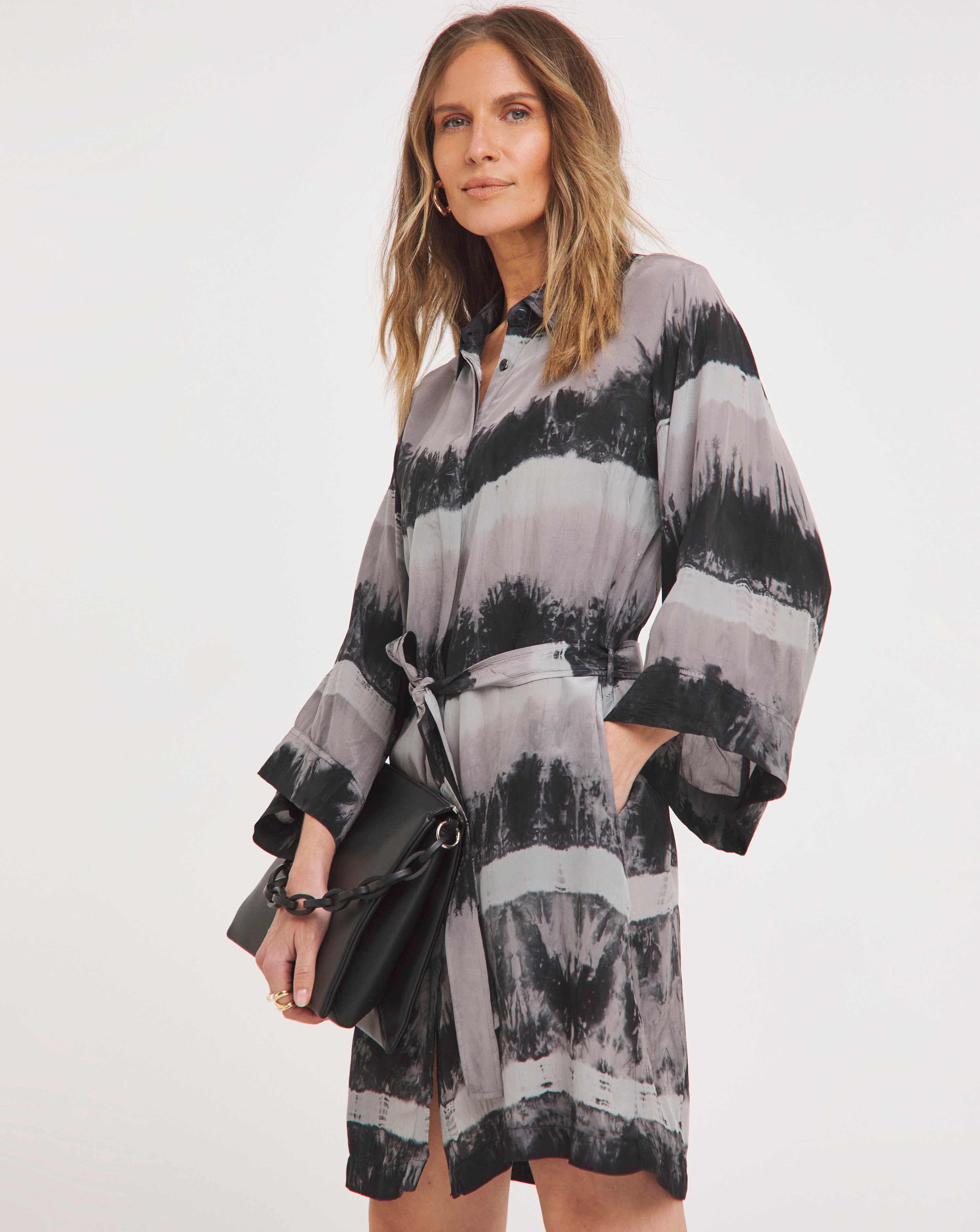 Religion Silk Tie Waist Tunic Dress