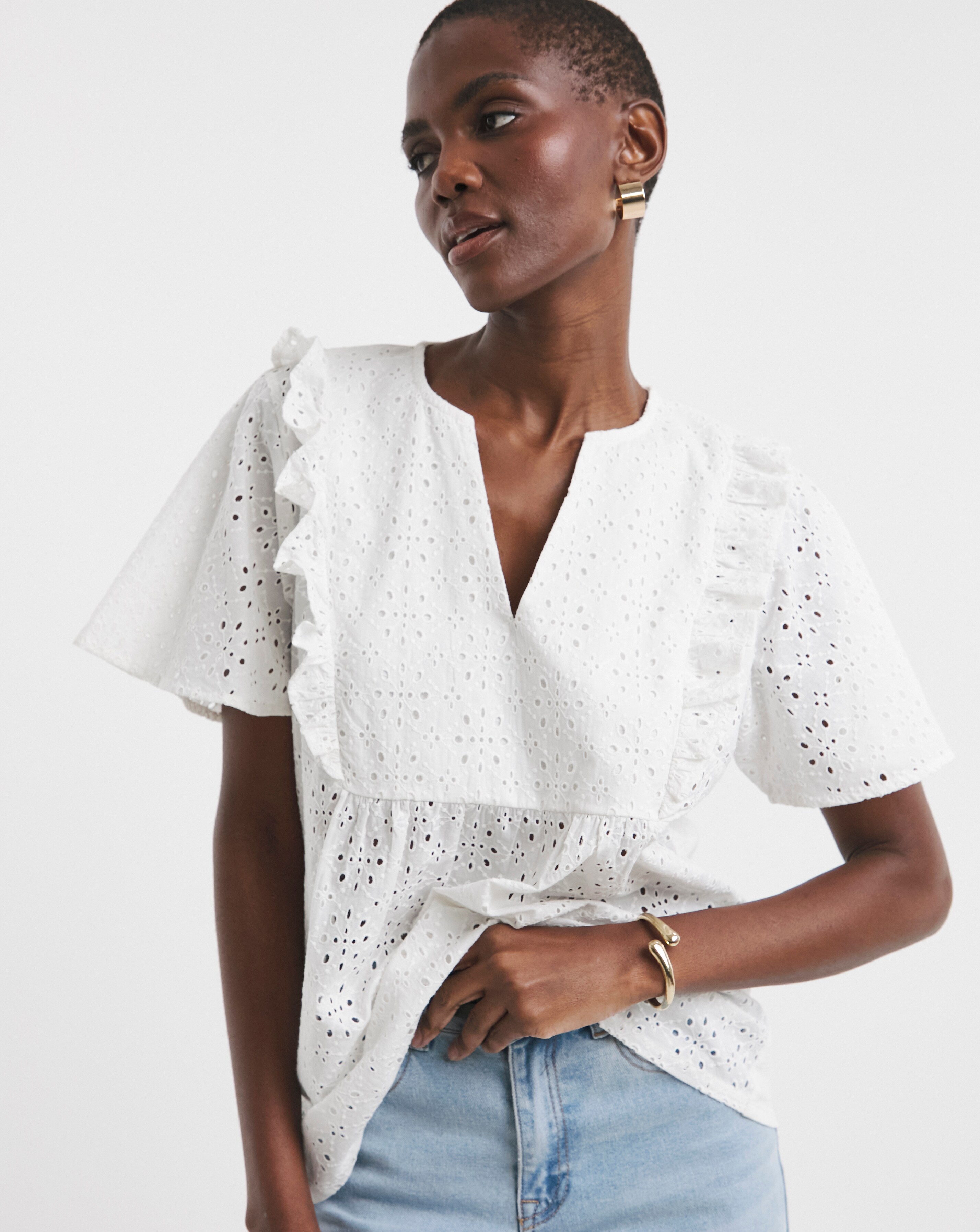 Broderie Frill Jersey Back Top