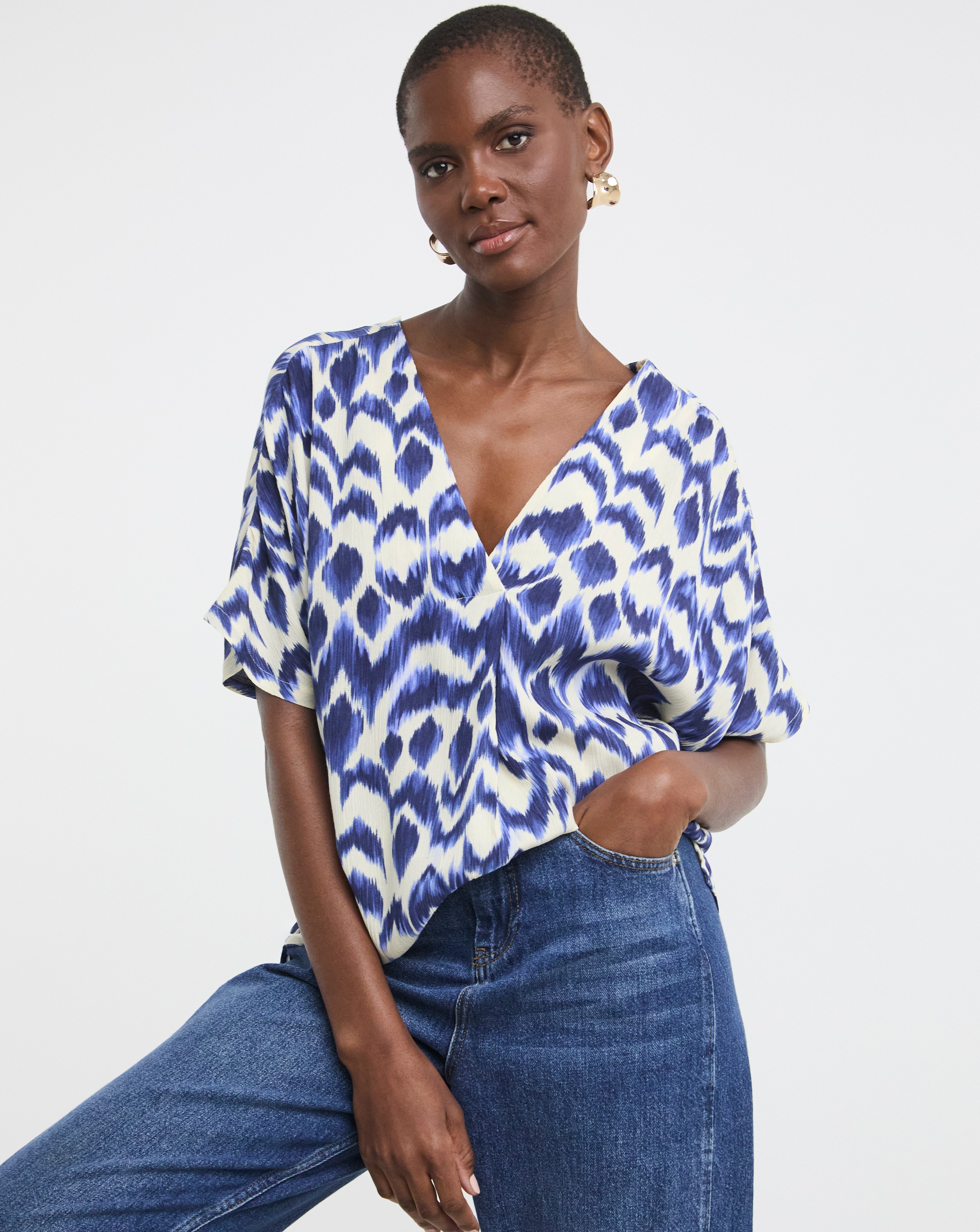 Printed Textured Crinkle Tunic Top