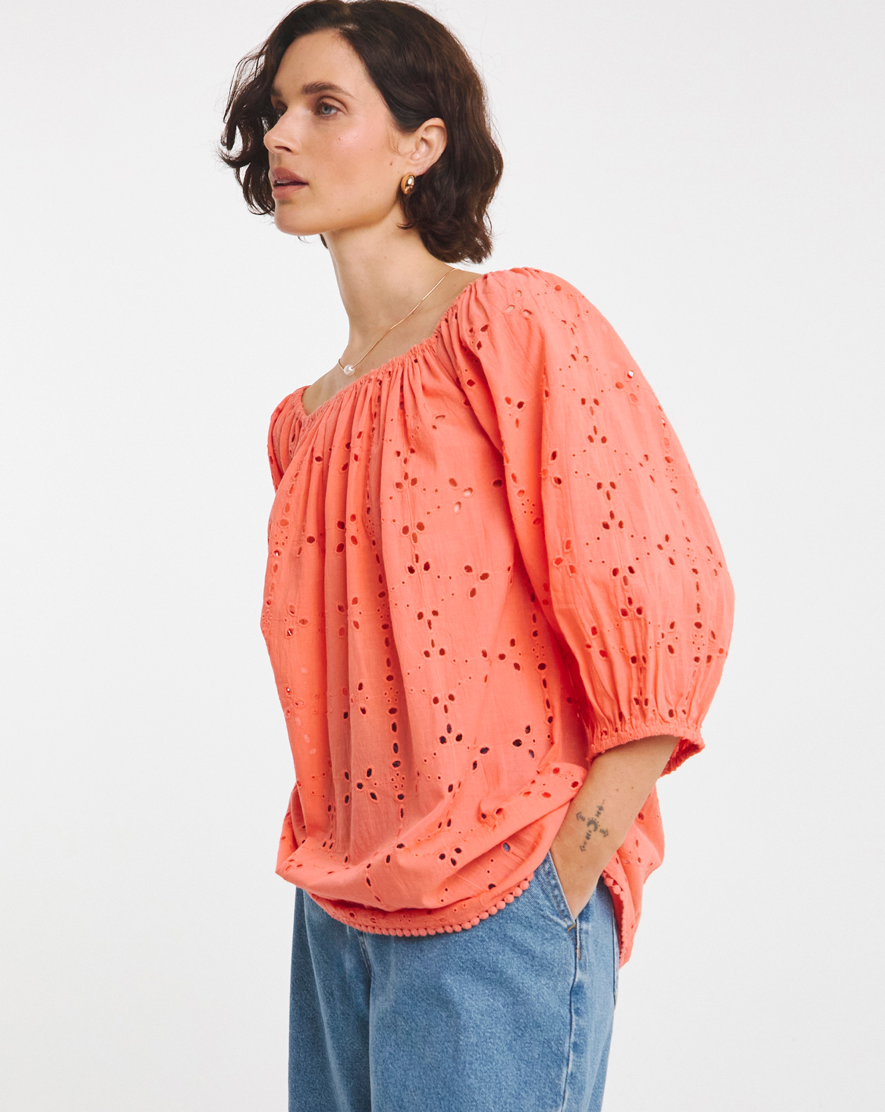 Broderie Elasticated Neckline Top