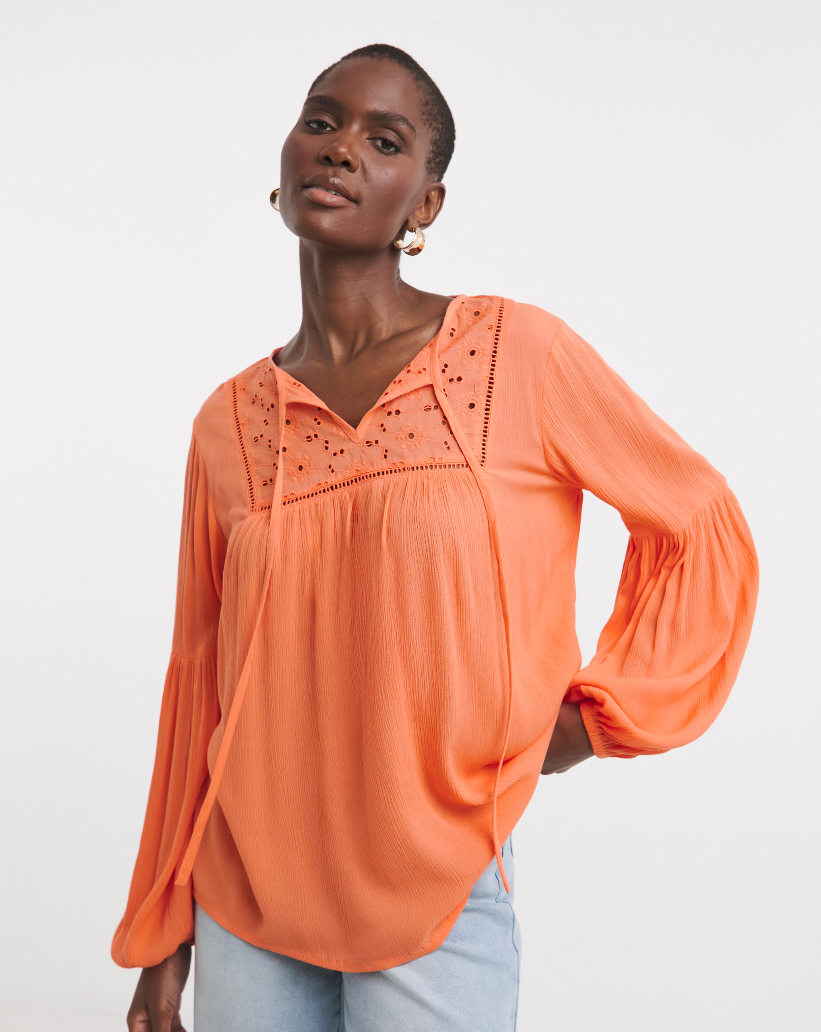 Broderie Yoke Trim Blouse