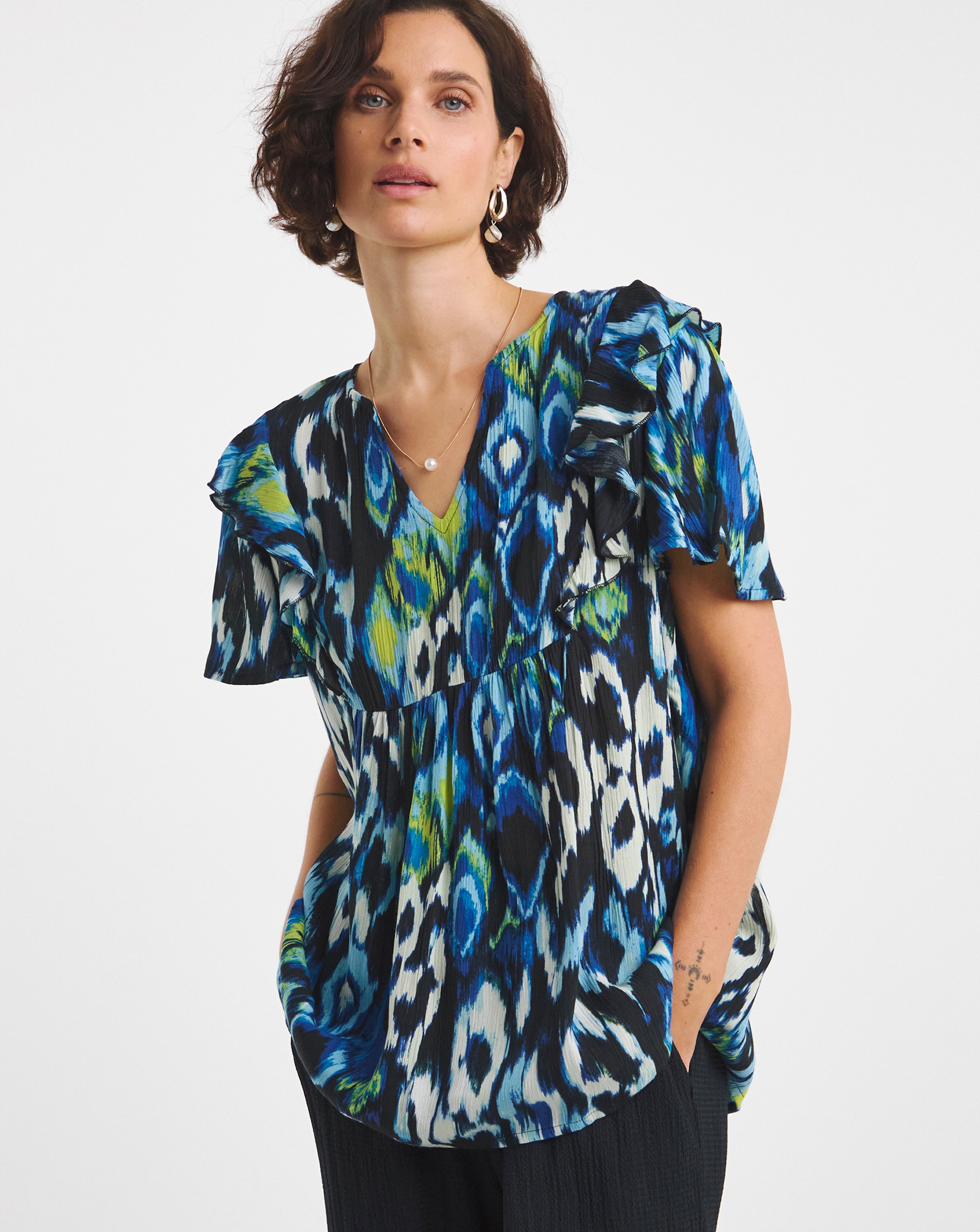 Frill Detail Angel Sleeve Top