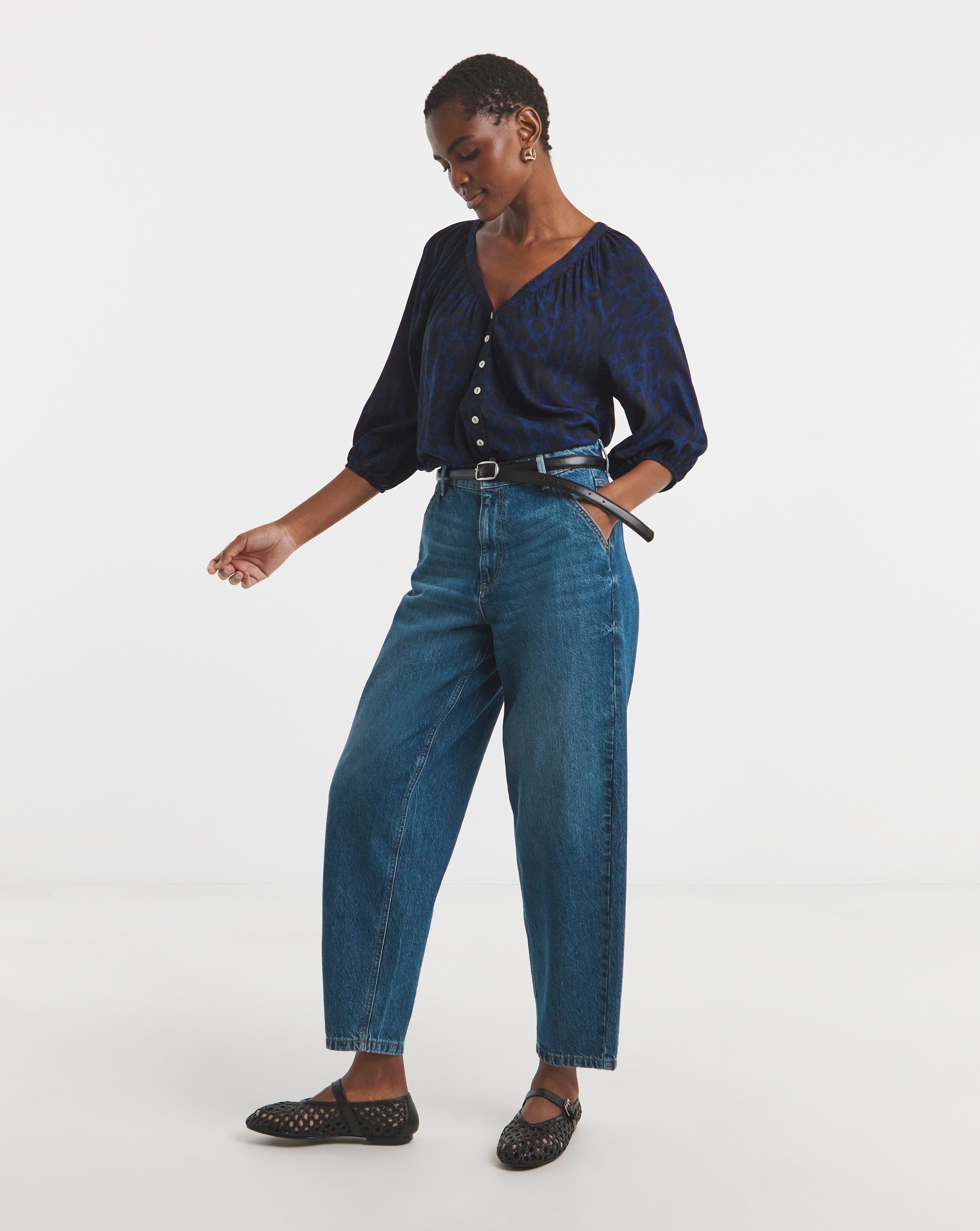 Collarless Button Through Blouse