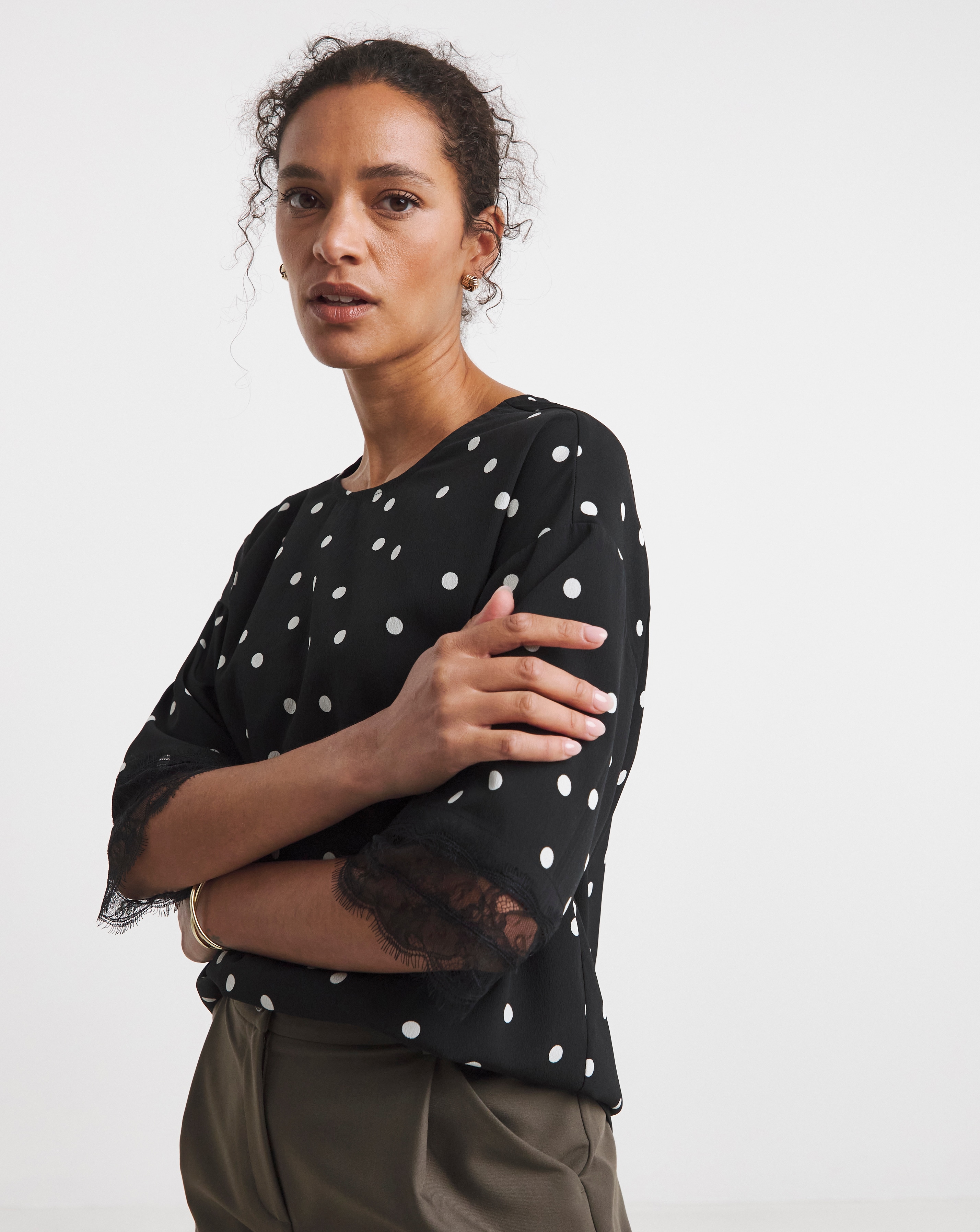 Printed Boxy Lace Trim Top