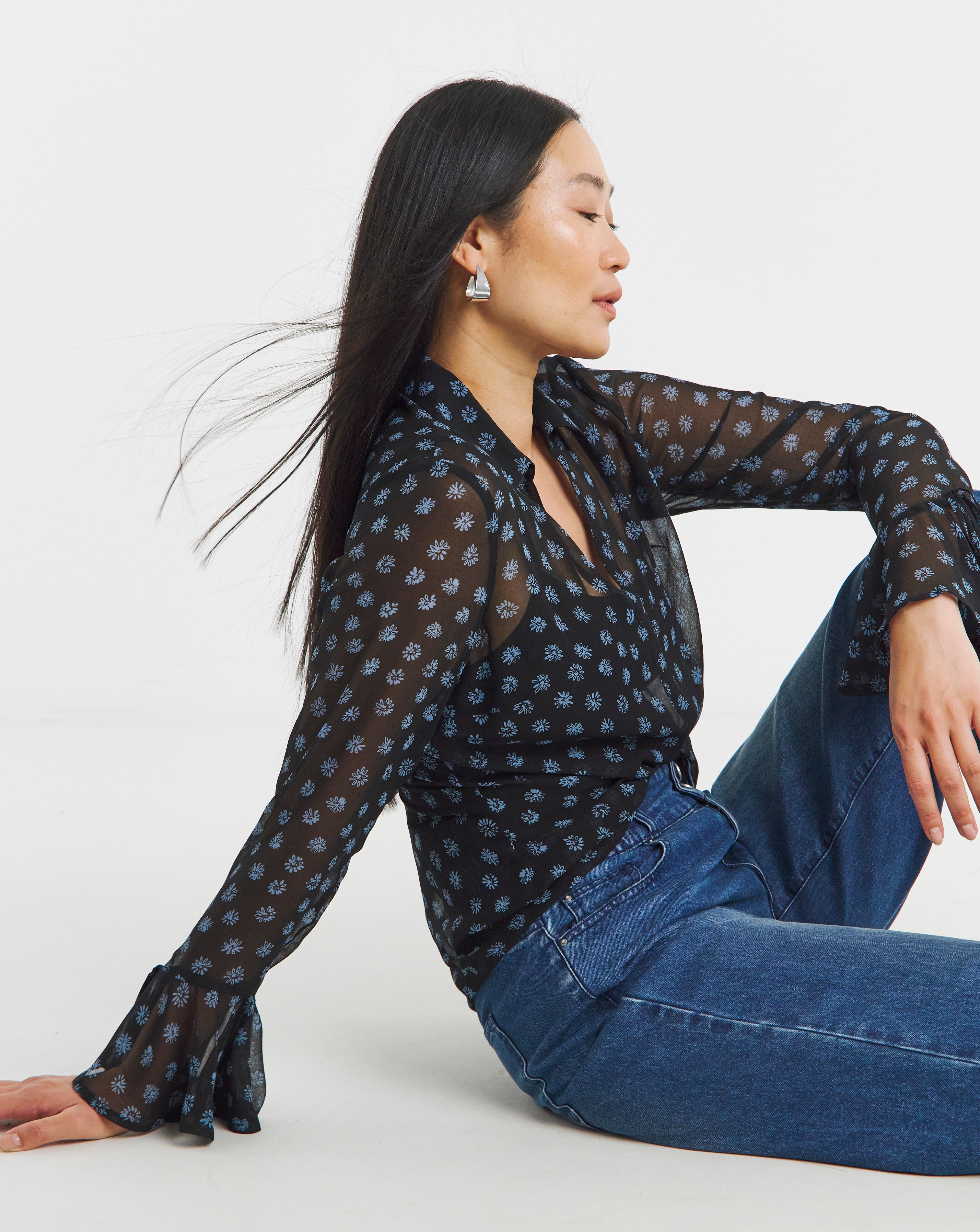 Georgette Frill Cuff Collar Blouse