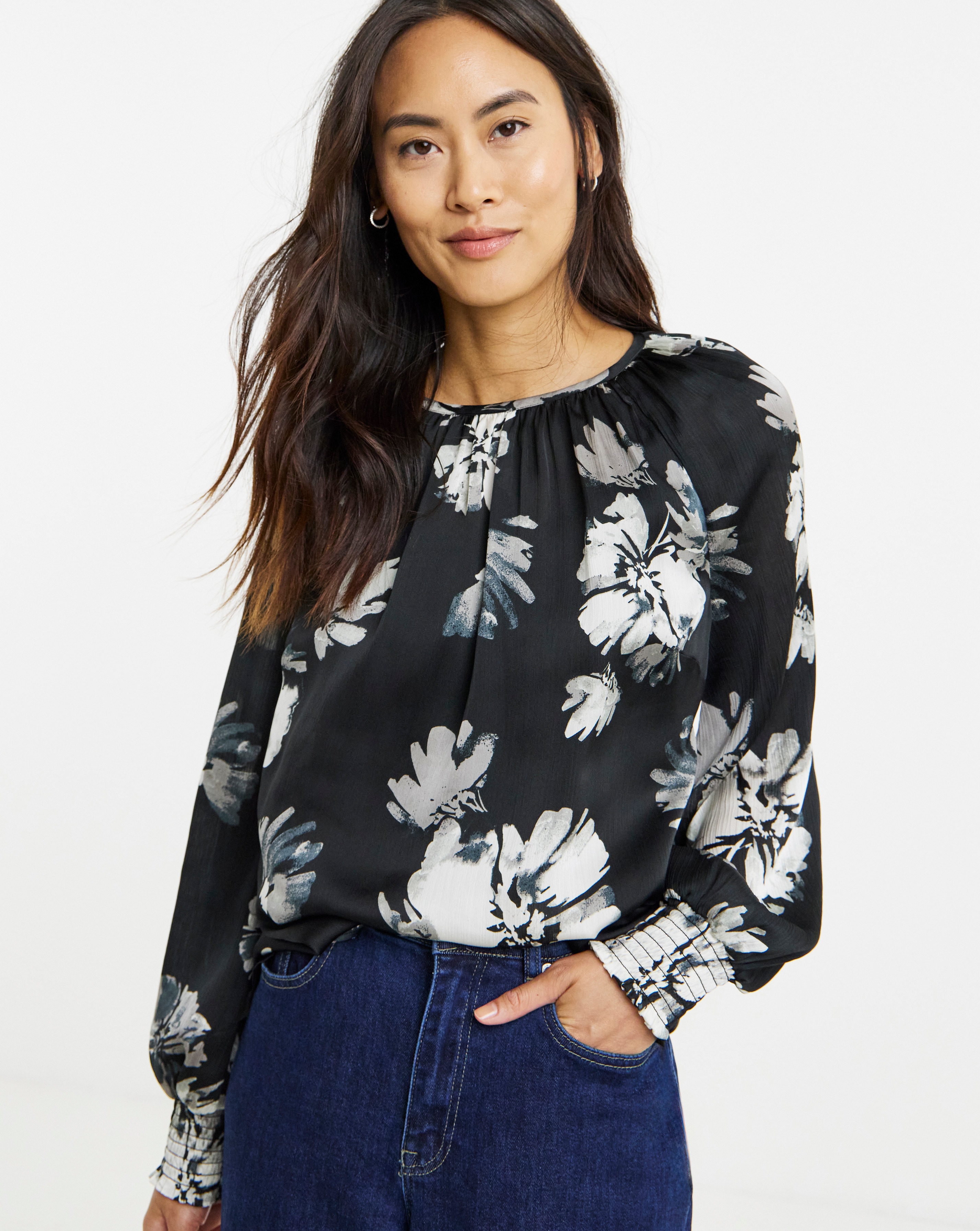Printed Satin Raglan Blouse