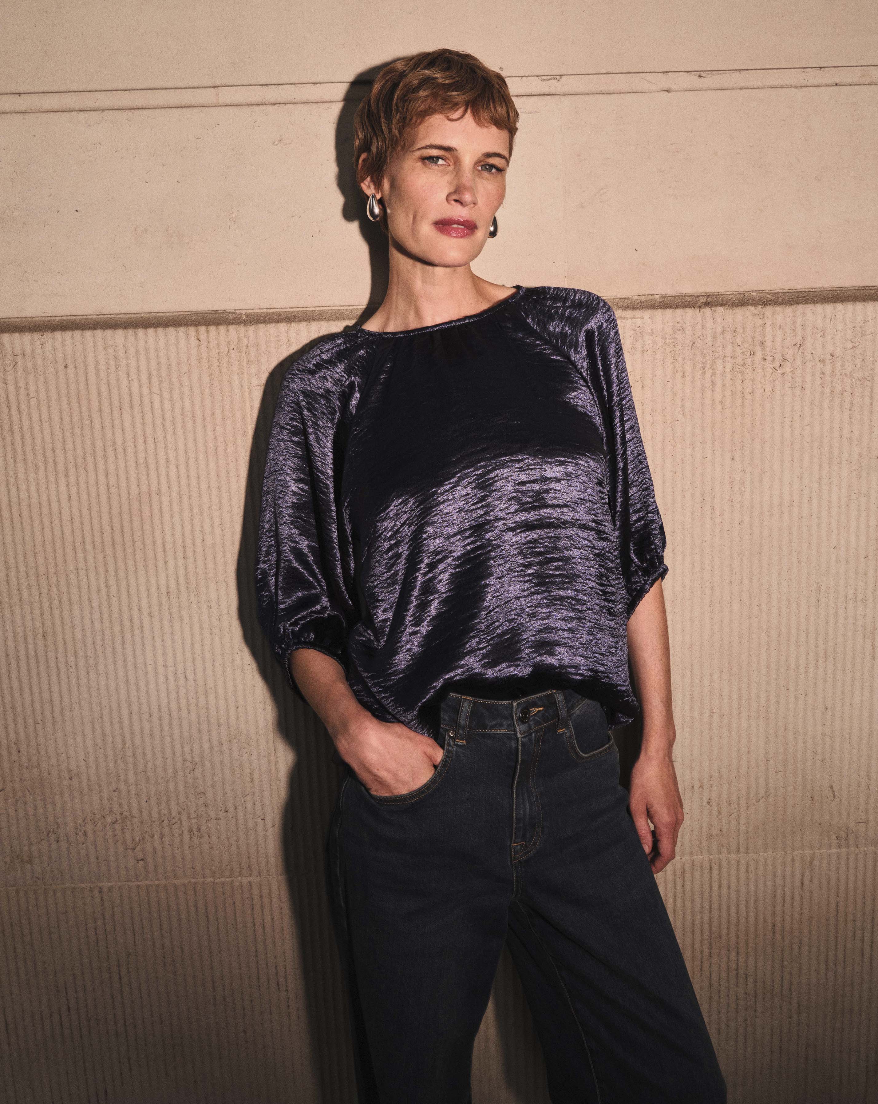 Satin Puff Sleeve Top