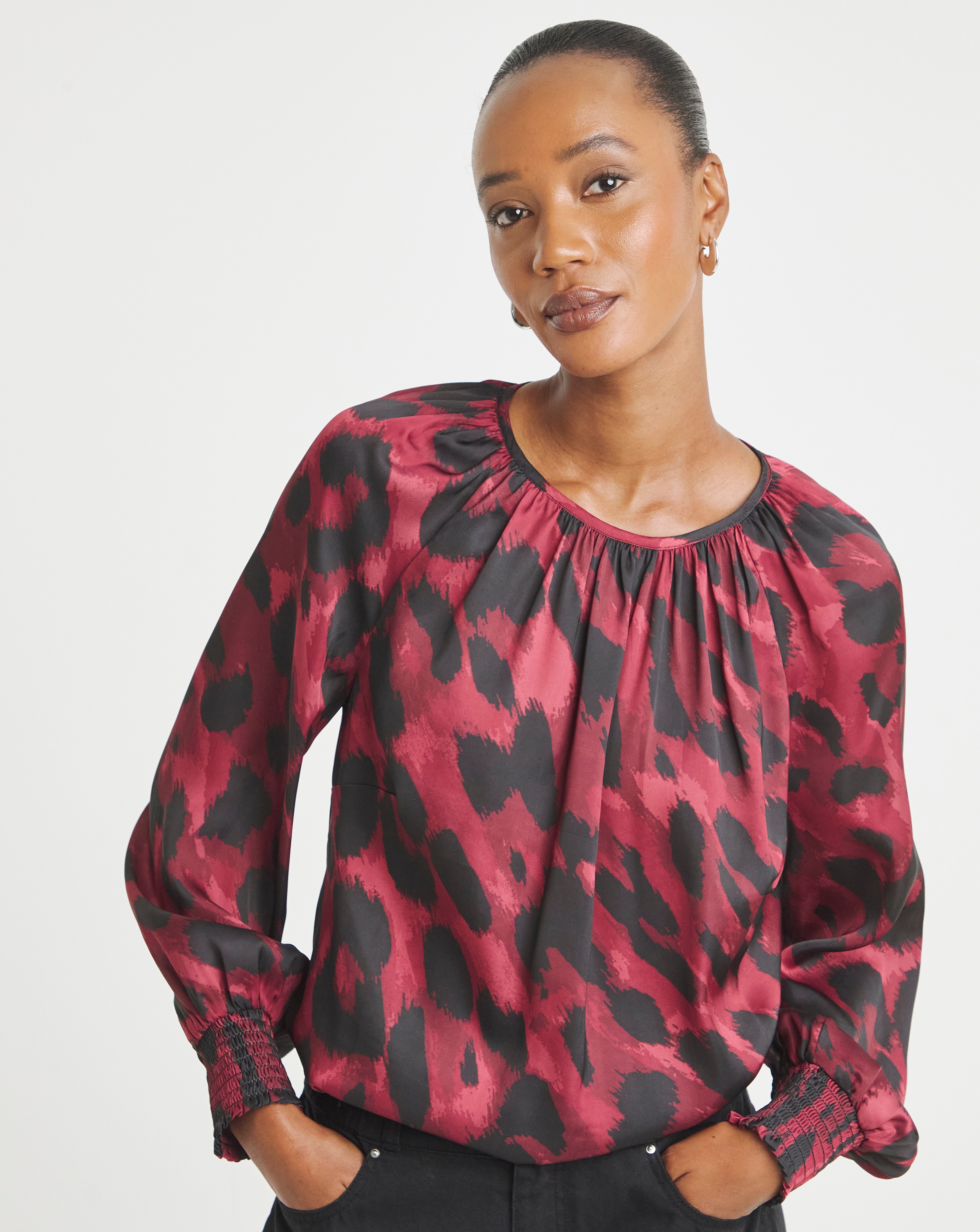Printed Satin Raglan Blouse