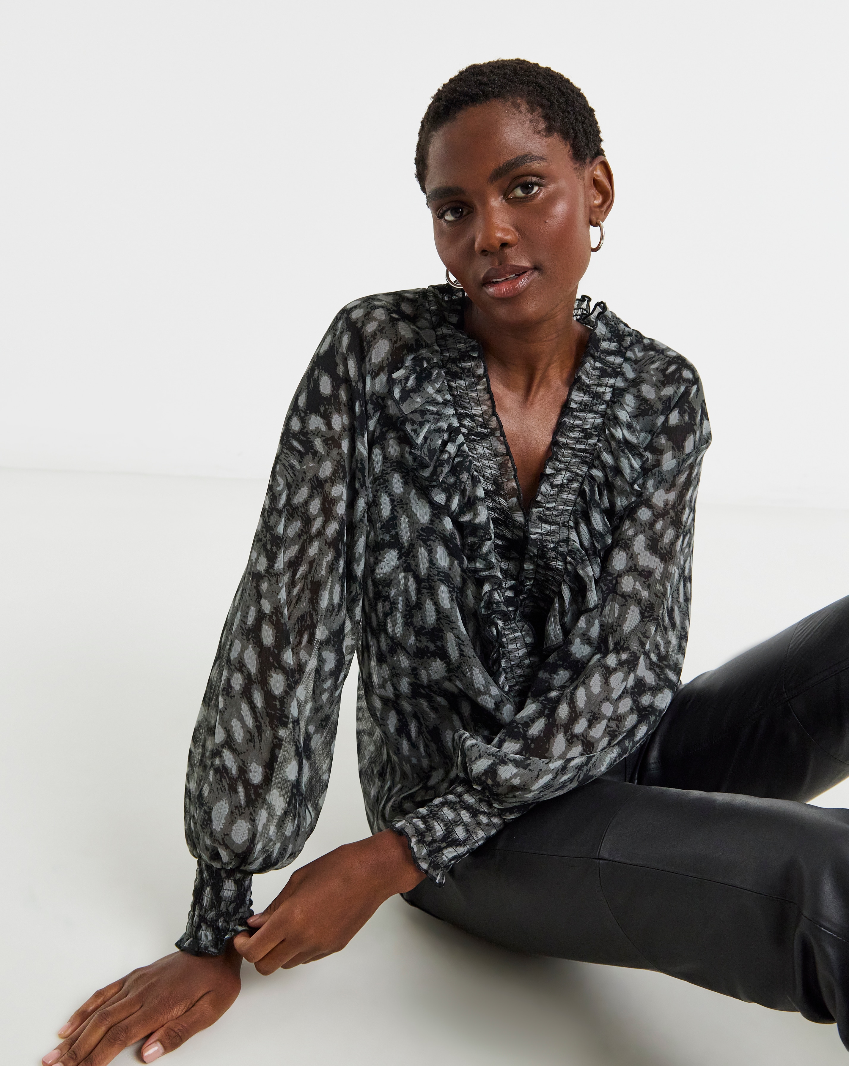 New In - Ruffle Crinkle Chiffon Blouse